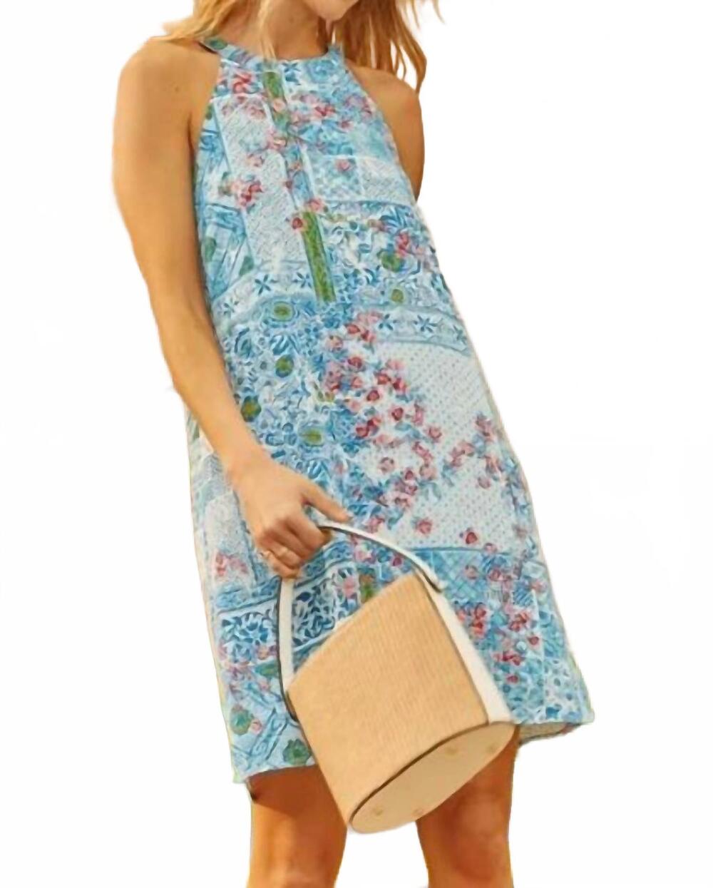 NEW EMILY WONDER printed halter mini dress in ocean blue